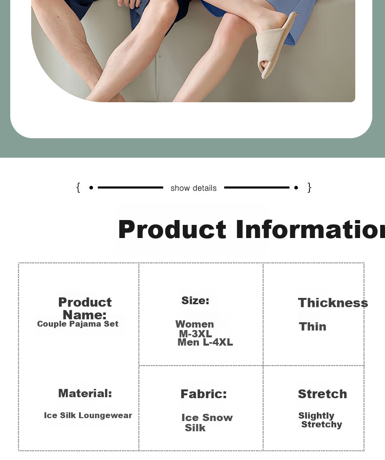 Free Style Ice Silk Summer Cooling Pajama Set for Couples, Men's and Women's Lounge Wear with Chest Pad, Casual Simple Wearable Outdoors 2