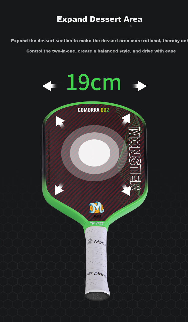 Monsterplanet Monster Planet Pickleball Paddle Imported Kevlar 3K Carbon Fiber Hybrid Gomorra Green 10