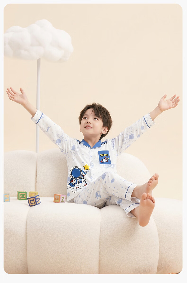 Fenteng Boys' Pajamas Class A Pure Cotton 2026 Spring Summer New Lapel Long Sleeve Children's Sleepwear Homewear Set 12