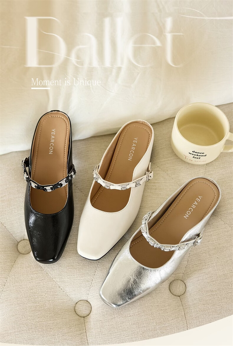 Eierkang Women's Genuine Leather French Style Open Toe Half Slippers, Slip-On Mules with Hidden Heel, Model 27573W Silver Size 37 1