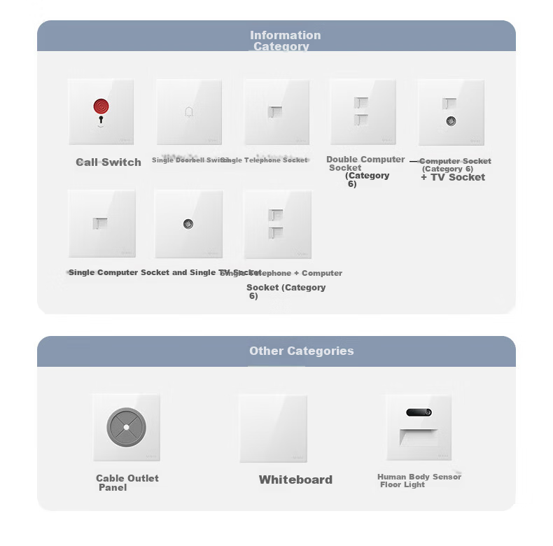 BULL G60 Series Call Switch 86 Type Ultra-Thin Flush Mount Panel G60D121 Glossy White 20