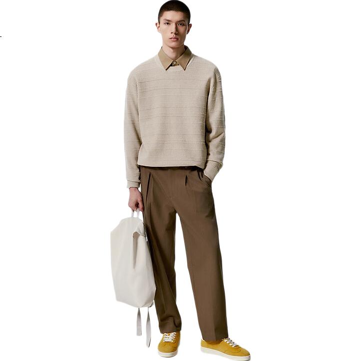GXG Men's Wool Blend Knit Sweater, Two-Tone Men's Sweater, Fall 2024, Khaki, 180/XL