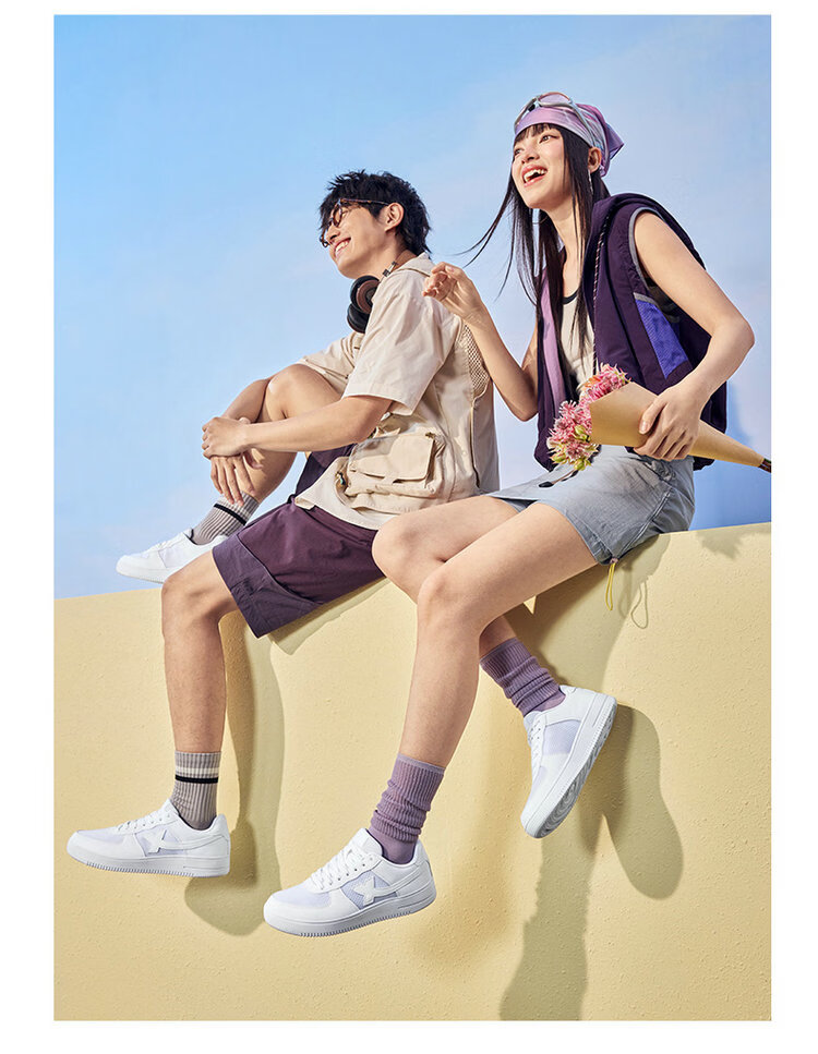 Xtep Couple Men's and Women's Sports Sneakers White Air Force One Spring Summer Mesh Breathable Lightweight Casual Shoes 6