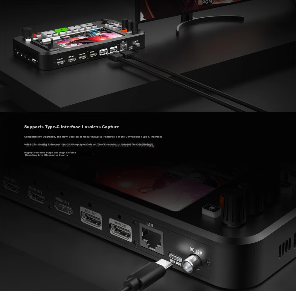JiaShiYing R2PLUS Live Streaming All-in-One Director Console Broadcast-Grade Switcher 4-Channel Visual Screen Multi-Camera HDMI HD Computer Live Streaming USB 3.0 Streaming Device 5