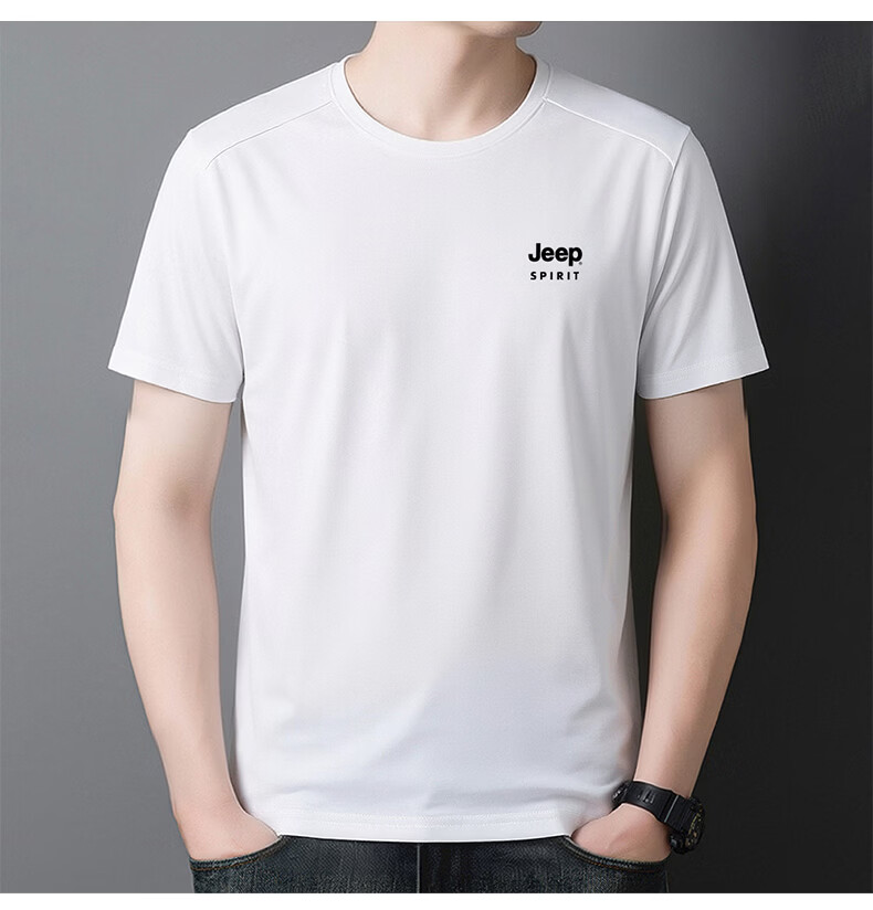 JEEP SPIRIT Men's Short Sleeve T-Shirt Summer Ice Silk Running Fitness Sports Quick-Dry Breathable Top White M 19