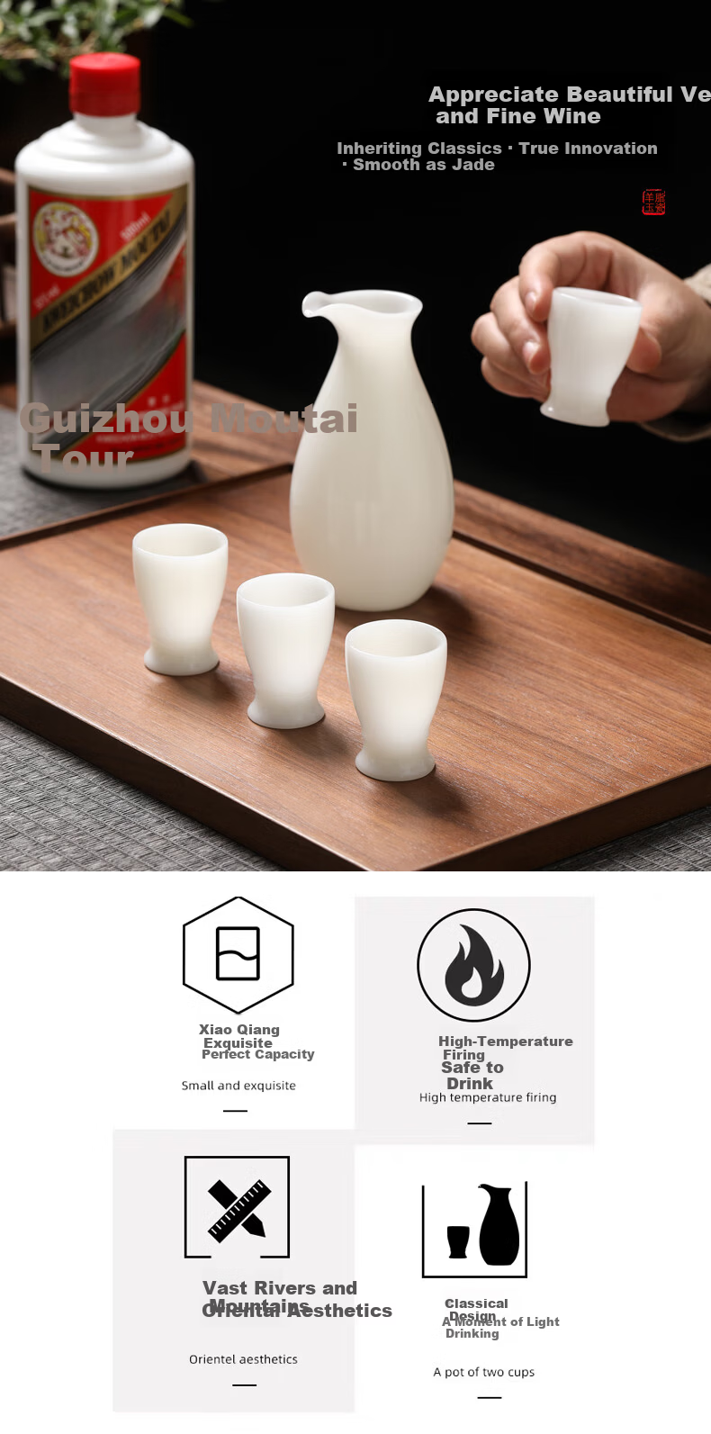 Su Ceramic Icy Jade Porcelain Liquor Set Ceramic Baijiu Cups Decanter 2 Pots 6 Cups Premium Gift for Friends 2