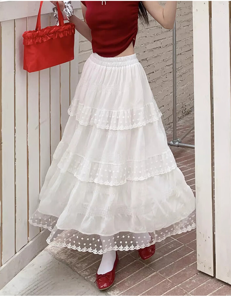 Borui White Design Lace Trim Cake Skirt 2026 New French Style Long Flared A-Line Skirt 21