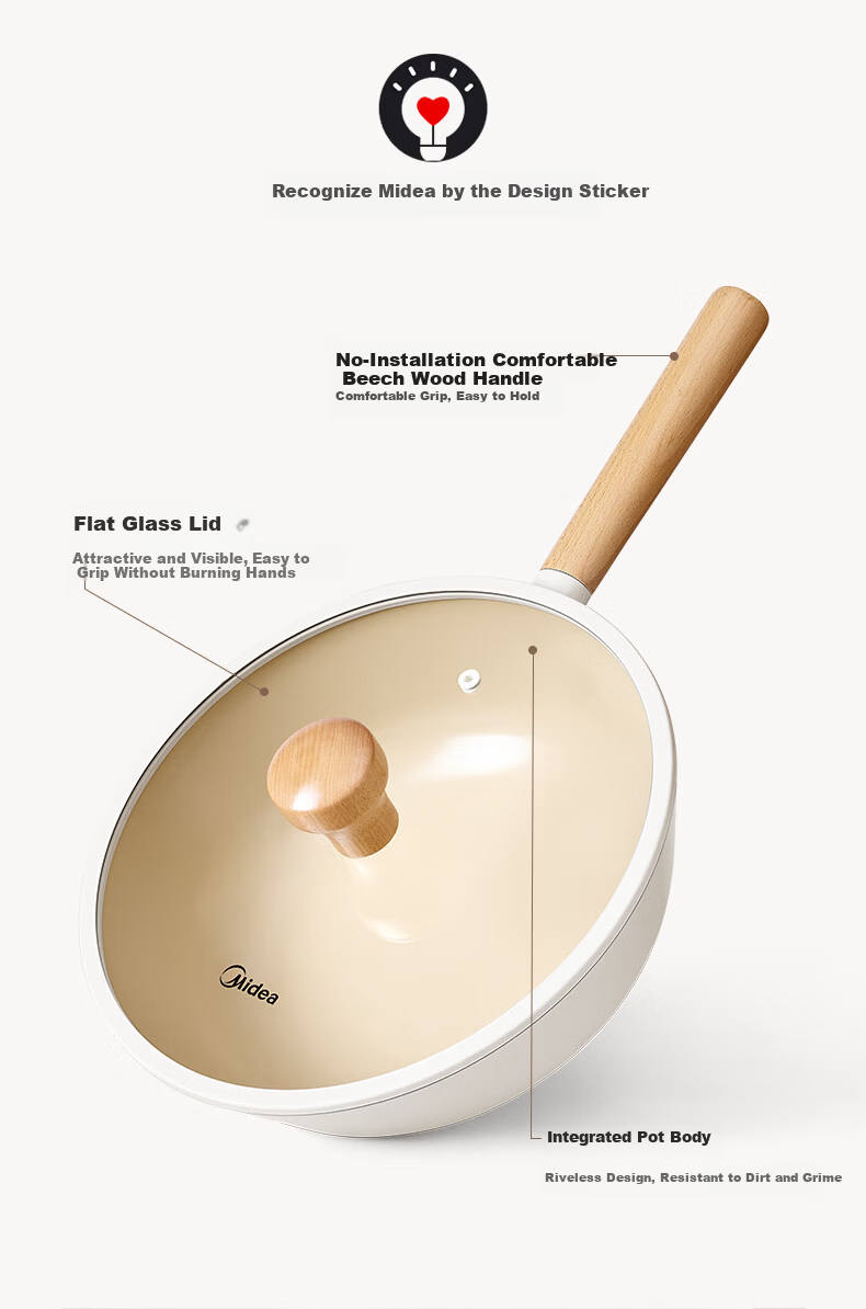 Midea Non-Stick Titanium Ceramic Frying Pan for Home Cooking, Low Oil Smoke, Compatible with Gas Stove and Induction Cooker 14
