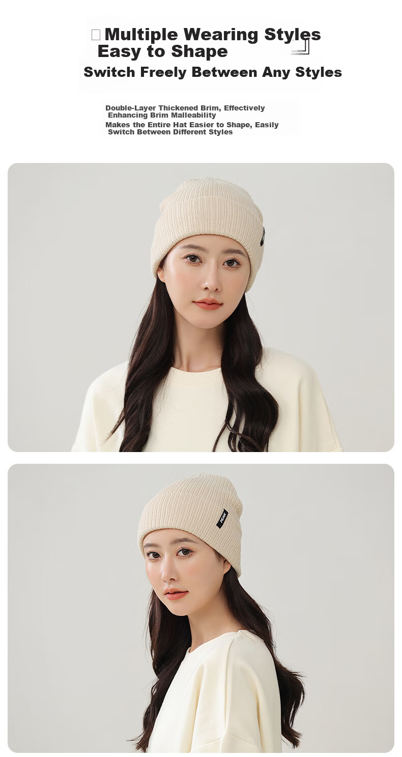 Peak Unisex Thickened Warm Knitted Hat Autumn Winter Ski Cycling Trendy Cold Weather Beanie Black 3