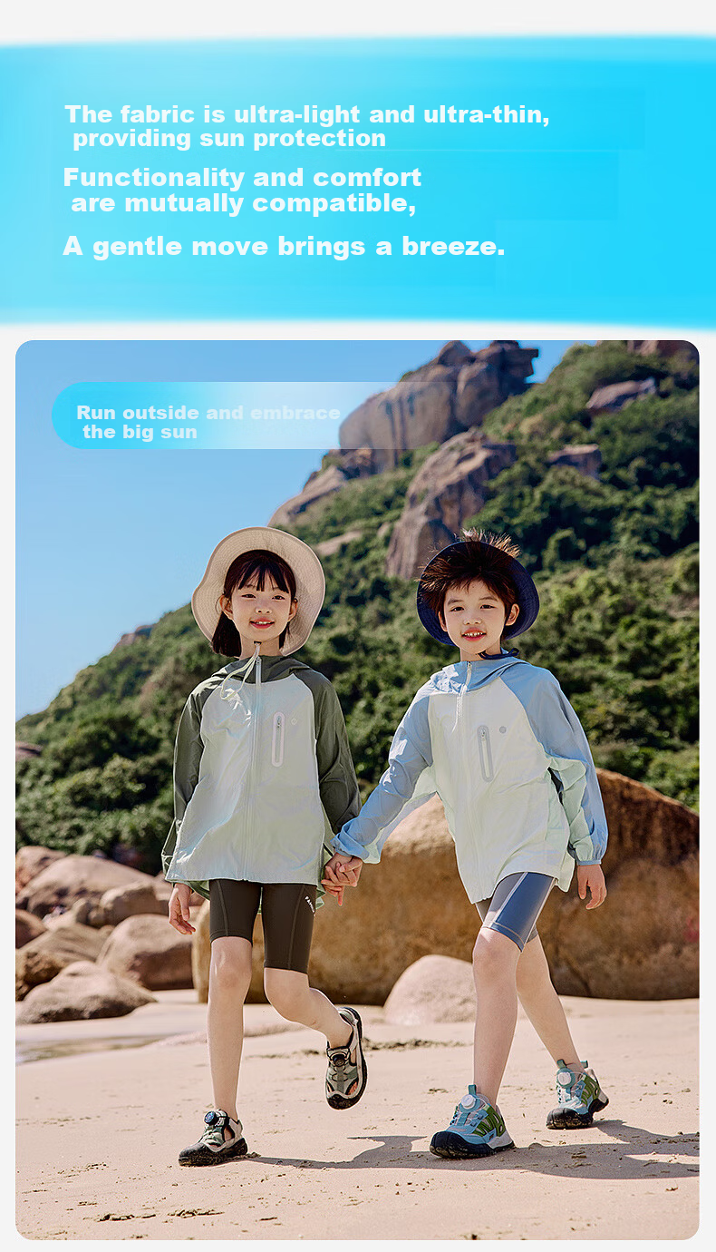 EBAER Kids Sun Protection Jacket Summer UV Protection Breathable Skin Jacket Nordic Blue 160 7