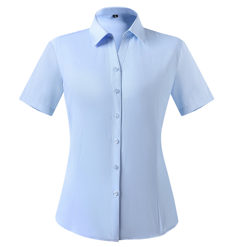Yulixi Blue Women's Summer Short Sleeve Shirt Professional Interview Formal Top Daily Commute Elegant V-Neck Premium Shirt