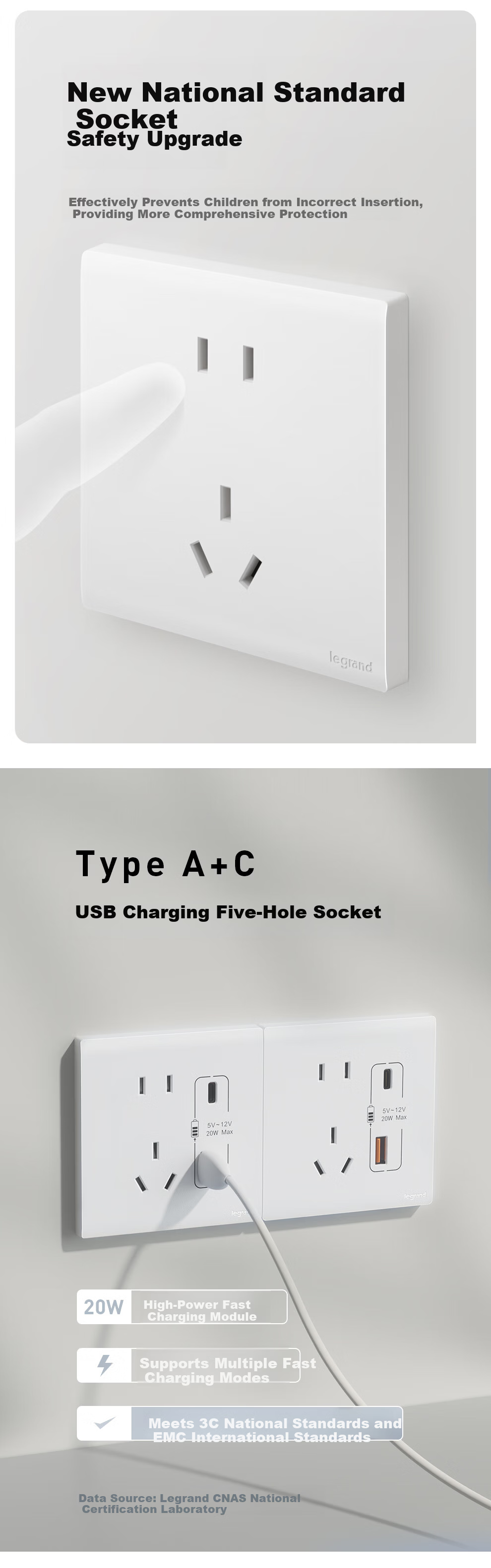 LEGRAND Switch Socket Panel Minghua Series Magnolia White 86 Type Concealed Five-Hole with Switch (Single Control) 2