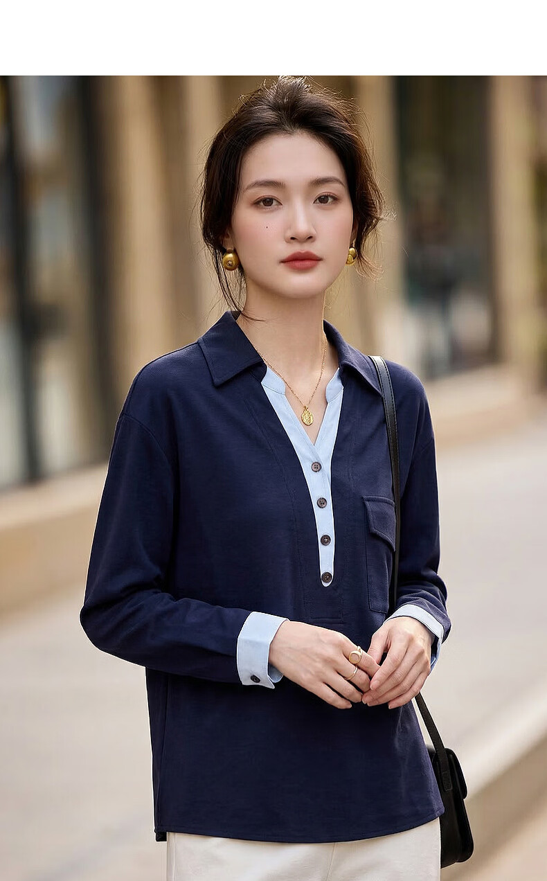 Demana Pure Cotton Slow Life Autumn Colorblock Faux Two-Piece Lapel Large Patch Pocket Loose Slim Shirt for Women Premium Feel 5