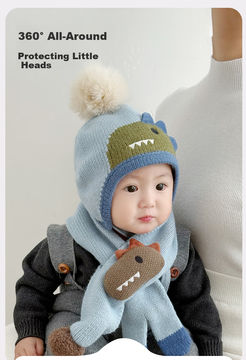 Benaxi Baby Hat Autumn Winter Boys Cute Knitted Hat Infant Winter Wool Hat Outdoor Ear Protection Hat Scarf 5