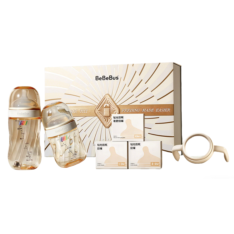 Bebebus Diamond Glow Baby Bottle Gift Set Newborn Meeting Gift PPSU 0-1 Year Wide Neck Eccentric Imitation Breastfeeding Straw Bottle