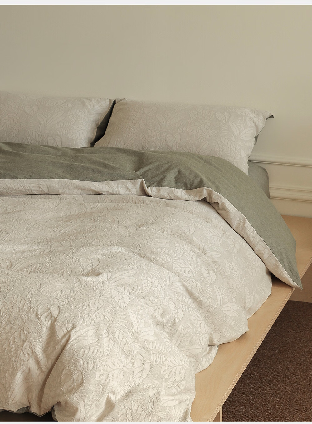 Inward Woven 100% Cotton Washed Yarn-Dyed Jacquard Four-Piece Bedding Set Green Leaf 1.8/2m Bed Sheet Style 3