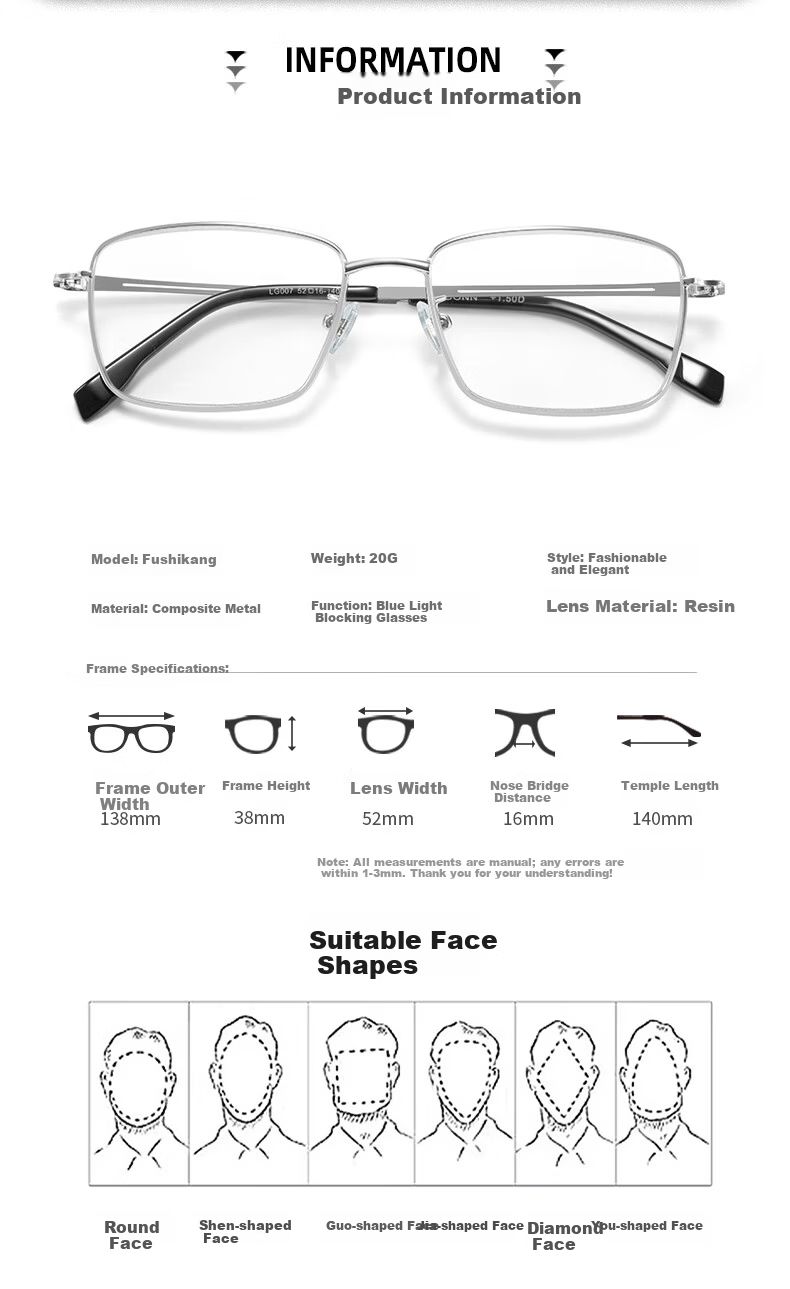 Fushikang Reading Glasses for Men, High-Definition Anti-Blue Light Business Fashion Imported High-Quality Presbyopic Glasses LG007 +200 22
