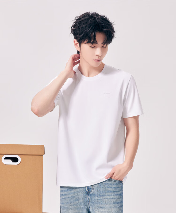 Hodo Men's T-Shirt 10A Antibacterial Mite-Resistant Pure Cotton Breathable Sun Protection 50+ Simple Casual Outerwear Basic Crew Neck Short Sleeve Top 15