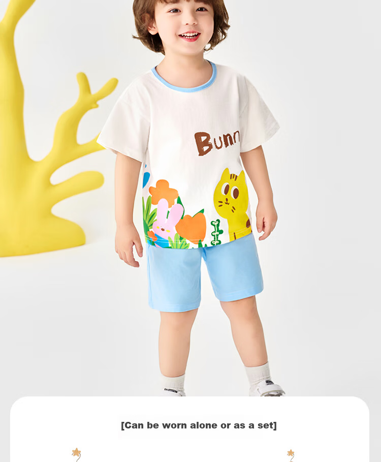 Badibadi Summer Pure Cotton Kids Set Boys Girls Baby Short Sleeve T-Shirt and Shorts Casual Outfit Forest Little Lion 120 6