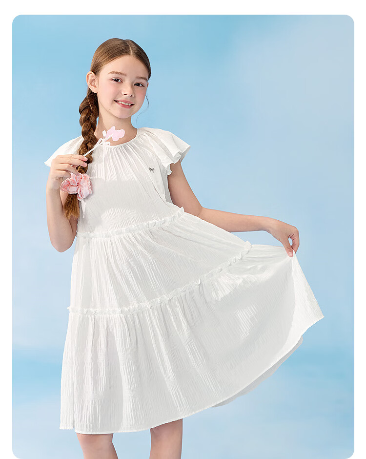 Balabala Girls Dress Children's Dress 2026 New Summer Big Kids Princess Dress Sweet Small Flutter Sleeve Ruffle 23