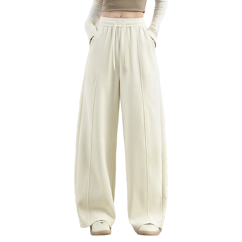 Langsha Glutinous Rice Curved Leg Pants Women Spring 2026 Wide Leg Straight Loose Comfortable Slim Casual Sweatpants