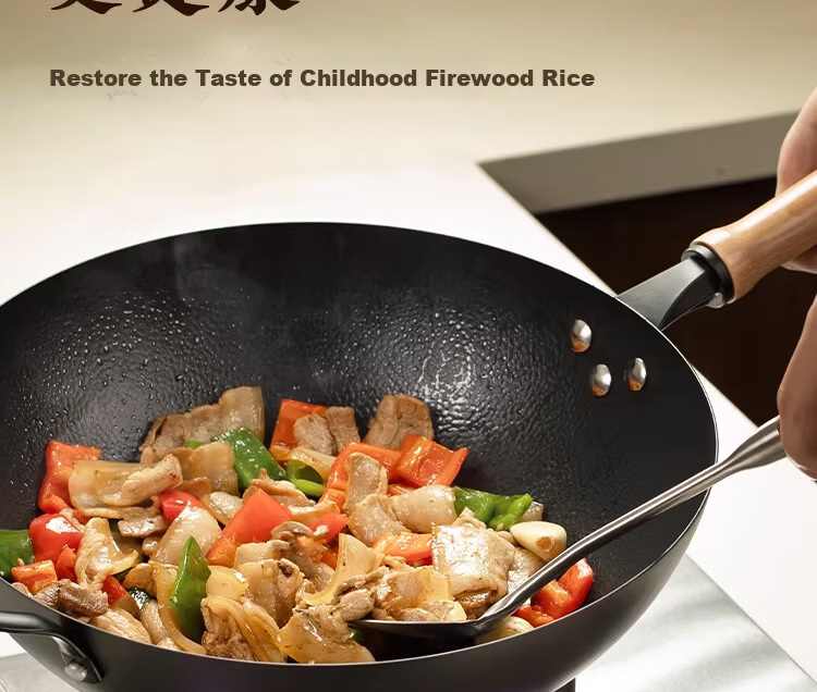 Zhang Zhuangyuan Uncoated Double-Handle Cast Iron Round Bottom Wok, Traditional Raw Iron Non-Stick Stir Fry Pan for Home Use, Gas Stove Compatible, 38CM 7