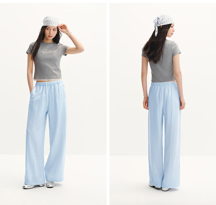 Semir Women's Casual Summer Solid Texture Ruffled Wide-Leg Loose Draped Pants 2026 Wide-Leg Trousers 109326127015B 39