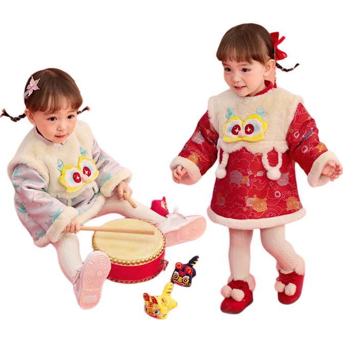 BALABALA Children's Clothing, Baby Dress, Girls' Spring And Autumn Outfit, Chinese New Year Costume for Little Girls, National Style, 208125111010