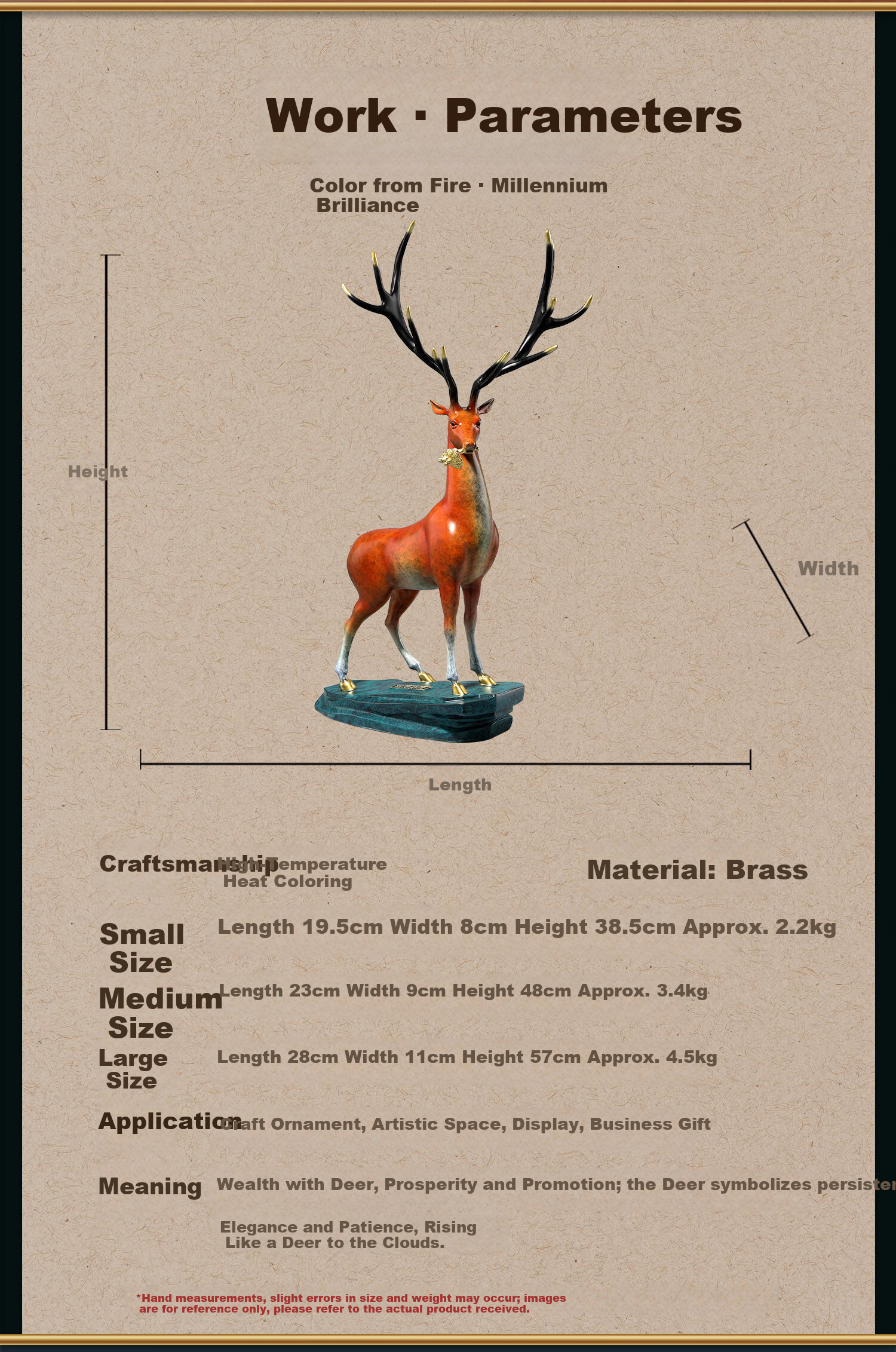 Daming Copper Craftsman Copper Deer Ornament - Prosperity and Longevity Deer Figurine for Living Room and Office Desk, Chinese Style Creative Home Decor, Housewarming Gift 2