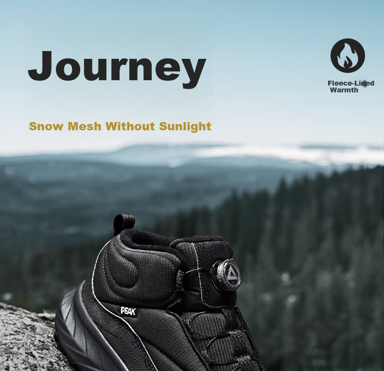 PEAK Taiji Expedition High-Top Cotton Shoes Summer Men's Fleece Warm Outdoor Casual Non-Slip Wear-Resistant Black Sports Shoes 1