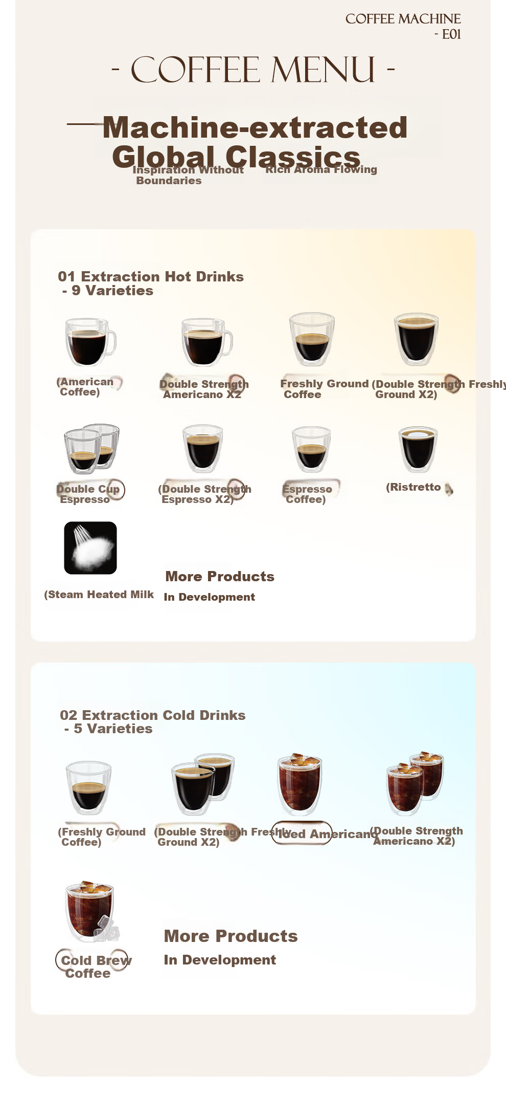 Dr.coffee E02 Brown Home Coffee Maker Fully Automatic Small Integrated Grinder Hot and Cold Drinks One-Touch Cold Brew Fresh Coffee 10