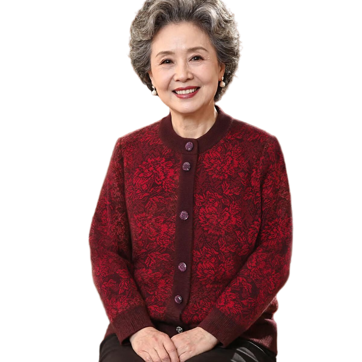 Datang Lady Thickened Knitted Cardigan Middle-aged and Elderly Women's Autumn Sweater Grandma Sweater Mom's Fashionable Elderly Clothing
