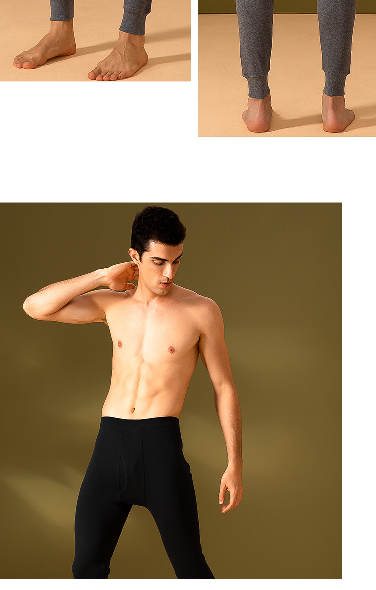 Hodo Men's Pure Cotton Thermal Underwear, 2-Pack Elastic Base Layer Long Johns, Warm Pants, Gray + Black 16