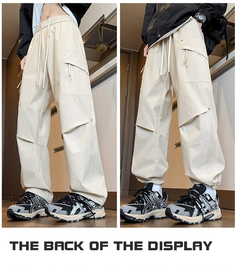 Dingfengbaoluo Casual Pants for Men, Summer Loose-Fitting Trousers, Quick-Dry Sports American-Style Outdoor Cargo Pants, 2416 Black M 17