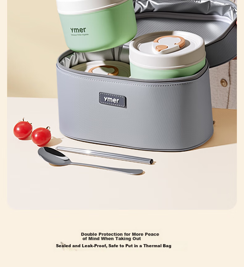 Ymer Insulated Lunch Box Microwaveable Ceramic Set Green 2-Pack (One Large, One Small) 36