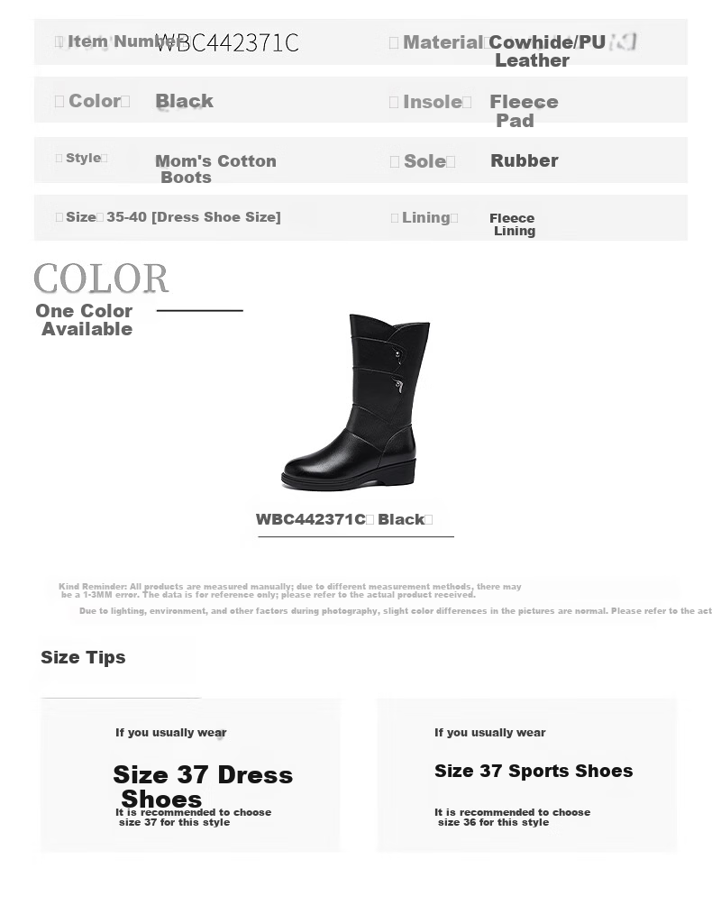 Red Dragonfly Women's Winter Tall Boots Fleece Lined Warm Wedge Heel Height Increasing Middle-aged and Elderly Cotton Shoes WBC442371C Black Size 40 6