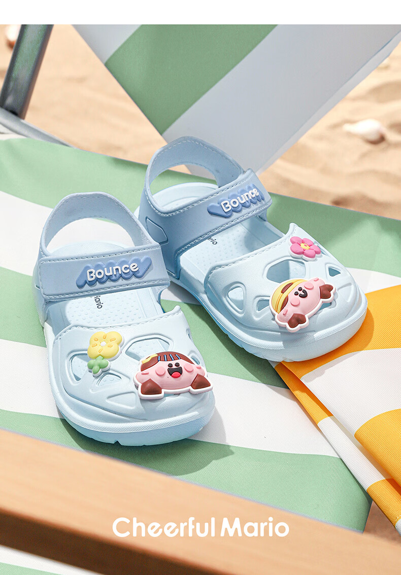 Cheerful Mario Baby Boys Summer Closed-Toe Sandals 2026 New Hollow Shoes Kids Non-Slip Soft Sole Girls Beach Shoes 24
