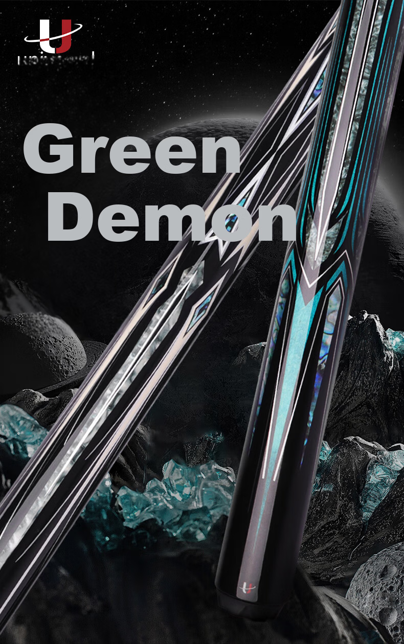 U Global Billiard Cue New Green Demon Series Fancy Nine-Ball Large Head Cue Chinese Eight-Ball Table Cue LM-0206 1