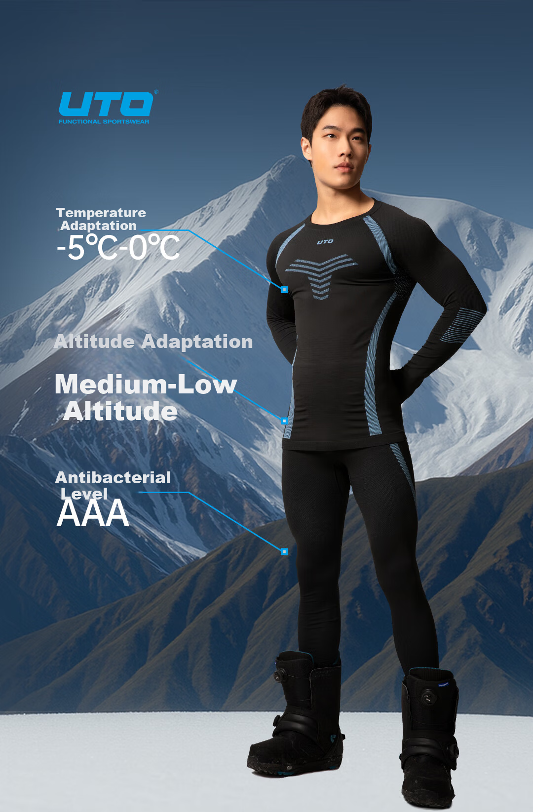 UTO Compression Quick-Dry Set Men's Outdoor Sports Skiing Running Thermal Underwear Jade Green 3XL 2