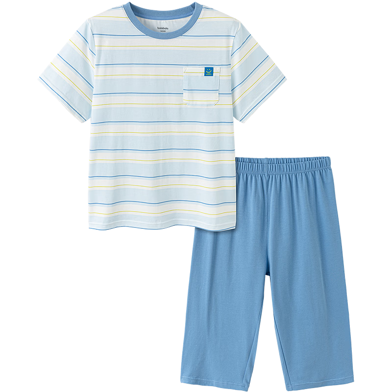 Balabala Kids Summer Thin Short Sleeve Air Conditioning Pajamas Boys Girls Quick-Dry Short Sleeve Pants Set