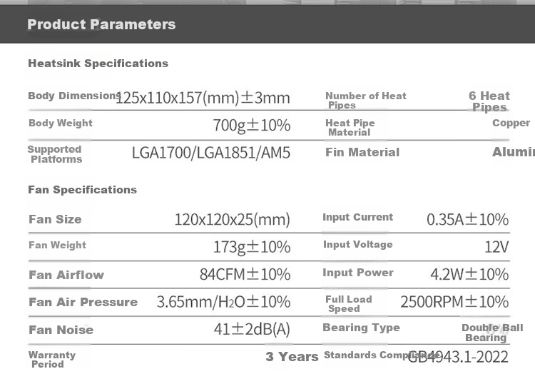 ProArtist G6 Dual Tower CPU Air Cooler 6 Heat Pipes Fan Speed Control Desktop Computer Cooler Compatible with Intel/AM5 12