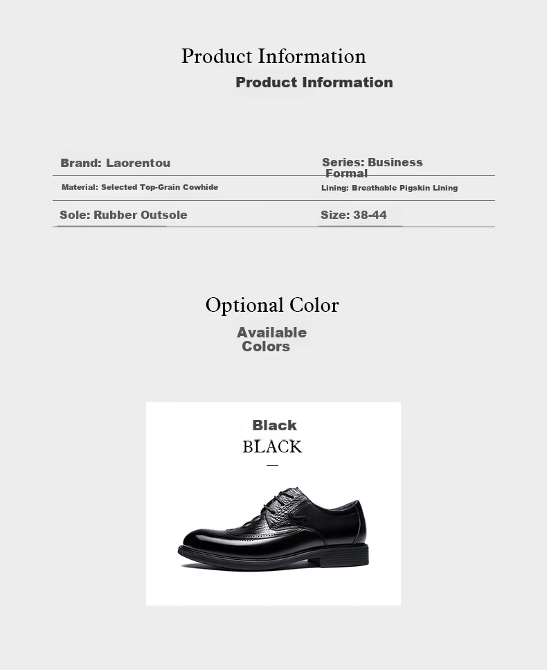 LAORENTOU Men's Business Dress Shoes First Layer Cowhide Non-Slip Brogue High-End Shoes 510409 Black Size 38 3
