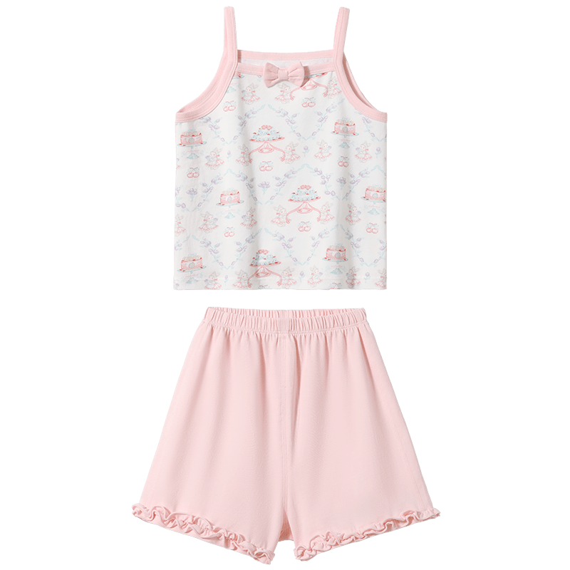 Betis Girls' Summer Breathable Sleeveless Pajama Set Children's Shorts Homewear Baby Casual Two-Piece Set