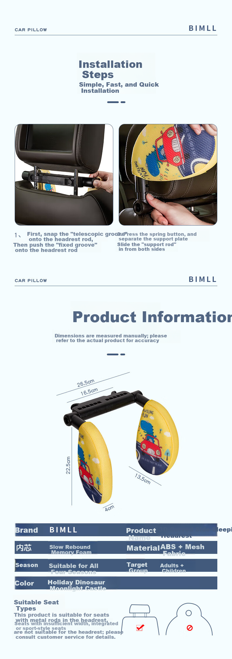 BIMLL Car Headrest Neck Pillow Memory Foam Children's Rear Seat Sleeping Pillow Side Sleep Support Cushion 16