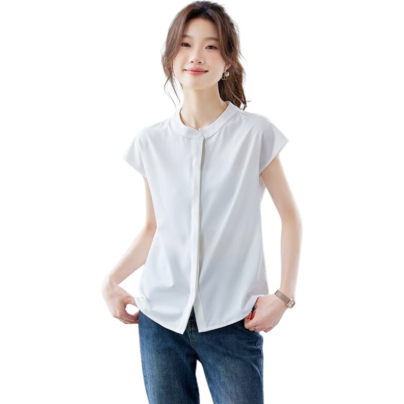 Jeanswest Women's Orange Round Neck Short Sleeve Cardigan Shirt Summer Elegant High-Quality Commuter Versatile Top 2XL