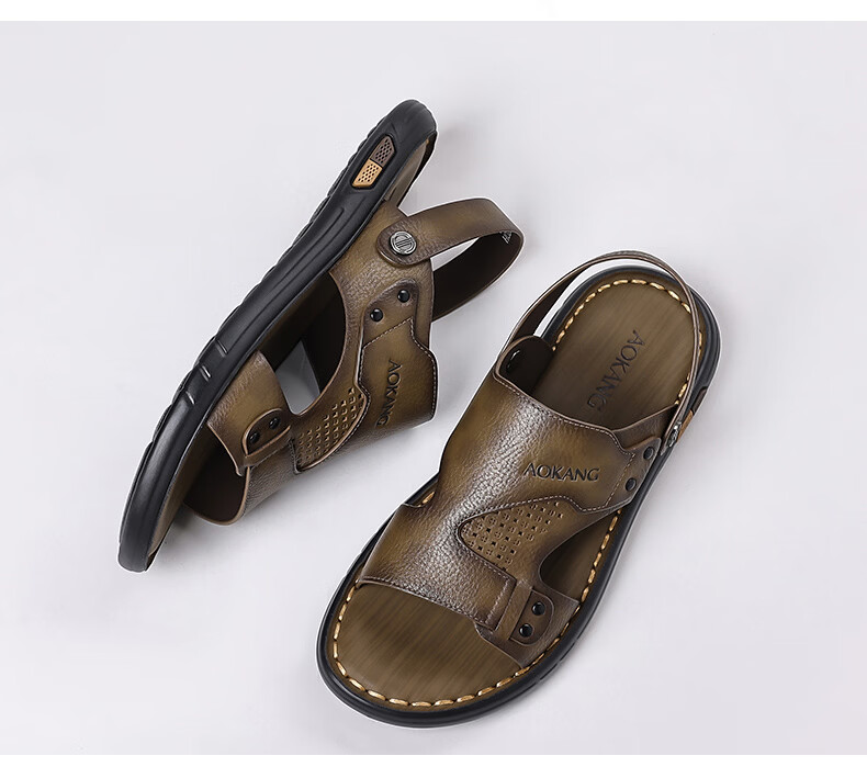 Aokang Summer Men's Casual Beach Sandals Brown Size 38 19