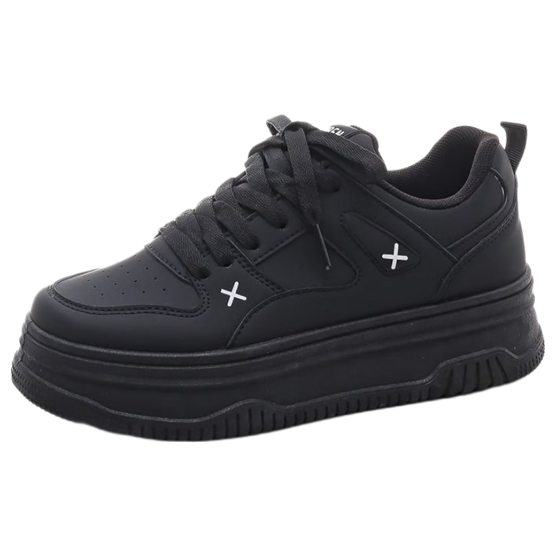 RENBEN Thick Sole Black Shoes 2025 Spring Autumn New Commuter High-Value Casual Versatile Height-Increasing Breathable Student Sneakers
