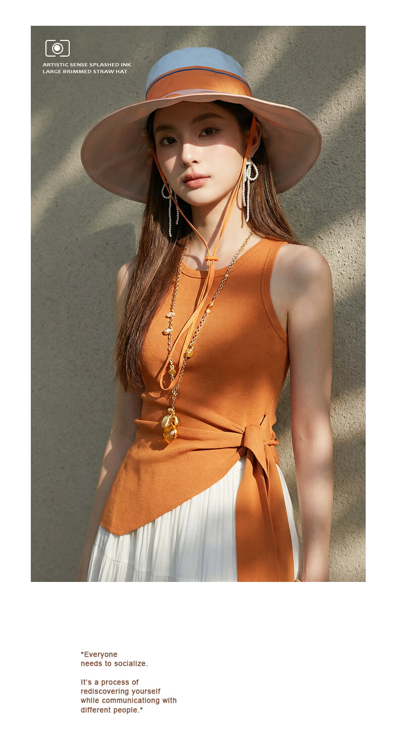 CACUSS Women's Sun Hat Summer Wide Brim Outdoor Vacation Beach Hat Cotton Neck Protection Face Shield Sun Hat Orange Pink 7