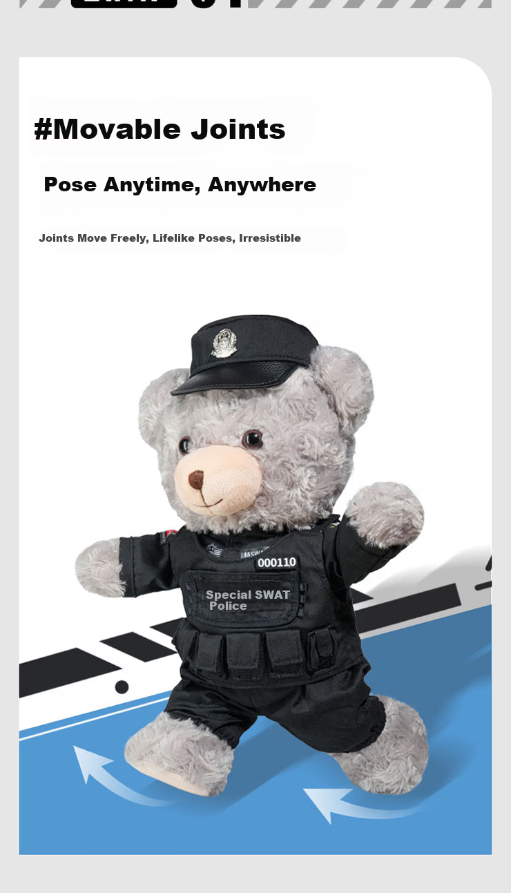 JWCP SWAT Bear Plush 32cm Gift Box Art Doll Police Teddy Bear Birthday Gift [Police Network Preferred] 6