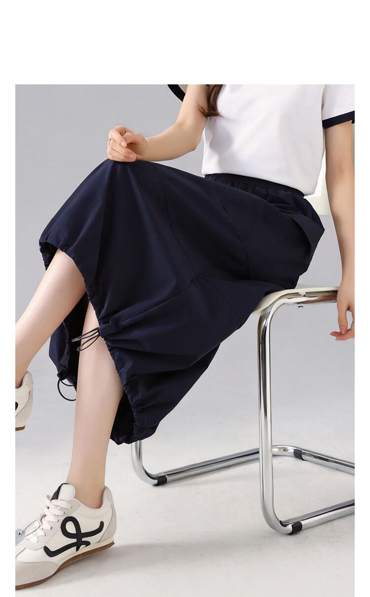 Demana Antibacterial Anti-Mite Summer Ice Algae Mud Outdoor Workwear Style Elastic Waist Drawstring Slimming High-End Women's Skirt 5